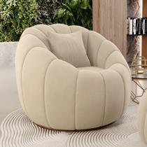 Poltrona Decorativa Estilo Concha Abóbora Shell Fixa Veludo Bege - Desk Design