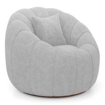 Poltrona Decorativa Estilo Concha Abóbora Shell Giratória Bouclê Cinza Claro - Abmaza
