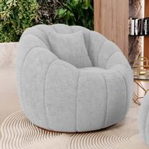 Poltrona Decorativa Estilo Concha Abóbora Shell Giratória Bouclê Cinza Claro - Desk Design