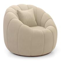 Poltrona Decorativa Estilo Concha Abóbora Shell Giratória Veludo Bege - Abmaza Poltrona Decorativa Estilo Concha Abóbora Shell Giratória Veludo Bege - Abmaza