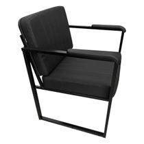 Poltrona Decorativa Estilo Industrial Recepção Base de Metal material sintético Preto