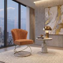 Poltrona Decorativa Estofada Base Aramado Aço Reforçada Industrial Champagne e Cor Terra Cota