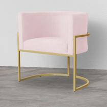 Poltrona Decorativa Estofada Base de Ferro Sala Luana Suede Rosa Bebe - LM DECOR