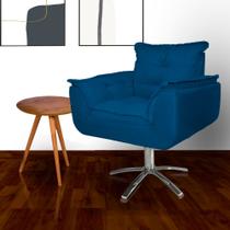 Poltrona Decorativa Estofada Base Giratória de Metal Opala Suede Azul Royal - LM DECOR