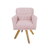 Poltrona Decorativa Estofada Com Base Giratória de Madeira Anitta Corano Rosa Bebe DL Decor