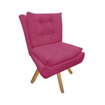 Poltrona Decorativa Estofada Com Base Giratória de Madeira Karen Suede Rosa Pink DL Decor