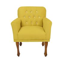 Poltrona Decorativa Estofada Com Botões De Strass Anitta Suede Amarelo DL Decor