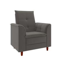 Poltrona Decorativa Estofada Confortável Sala Isis Suede Cinza