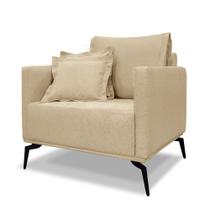 Poltrona Decorativa Estofada em Linho com Pés Metálicos - Living Lucadi Home