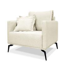 Poltrona Decorativa Estofada em Linho Rústico Natural com Pés Metálicos - Living Lucadi Home Poltrona Decorativa Estofada em Linho Rústico Natural com Pés Metálicos - Living Lucadi Home