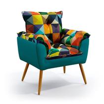 Poltrona Decorativa Estofada Opala Sued Estampado Colorido com Azul Turquesa Aradecor