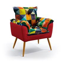 Poltrona Decorativa Estofada Opala Sued Estampado Colorido com Vermelho Aradecor