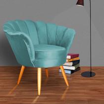 Poltrona Decorativa Estofada Para Quarto Closet Pétala Veludo Azul Turquesa - LM DECOR