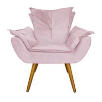 Poltrona Decorativa Estofada Para Recepção Consultório Apolo Suede Rosa Bebe - LM DECOR