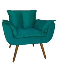 Poltrona Decorativa Estofada Para Sala de Estar Opala Suede Azul Turquesa - LM DECOR