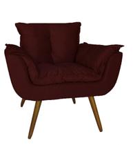 Poltrona Decorativa Estofada Para Sala de Estar Opala Suede Vermelho Bordo - DL Decor