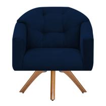 Poltrona Decorativa Estrela Premium Base Giratória Suede Azul Marinho - MeularDecor