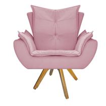 Poltrona Decorativa Fenzzi Base Giratória de Madeira Sala de Estar Quarto Suede Rosa Bebê - KDAcanto Móveis