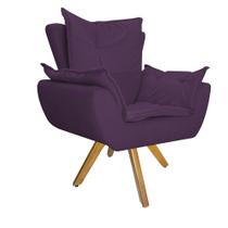 Poltrona Decorativa Fenzzi Base Giratória de Madeira Sala de Estar Quarto Suede Roxo - KDAcanto Móveis