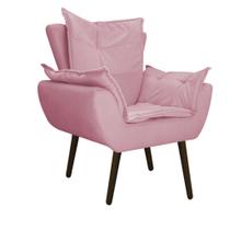 Poltrona Decorativa Fenzzi Pés Palito Tabaco Sala de Espera Recepção Suede Rosa Bebê - DAMAFFÊ MÓVEIS