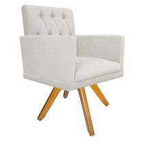 Poltrona Decorativa Fernanda Base Giratória de Madeira Sala de Estar Quarto Suede Bege