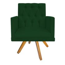 Poltrona Decorativa Fernanda Base Giratória de Madeira Sala de Estar Quarto Suede Verde