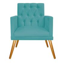 Poltrona Decorativa Fernanda Capitonê Pés Palito Suede Azul Turquesa