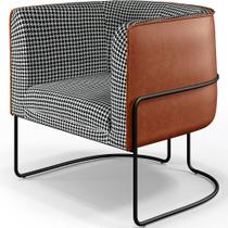 Poltrona Decorativa Fixa Base Aço Preto Betina D02 Pied Poule Corano Camel - Lyam Decor