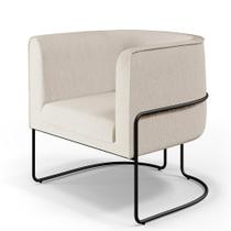 Poltrona Decorativa Fixa Base de Aço Preto Betina D02 Linho Bege B-443 - Lyam Decor Poltrona Decorativa Fixa Base de Aço Preto Betina D02 Linho Bege B-443 - Lyam Decor