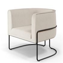 Poltrona Decorativa Fixa Base de Aço Preto Betina D02 Linho Bege C-443 - Lyam Decor