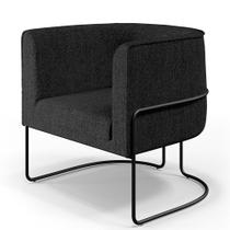 Poltrona Decorativa Fixa Base de Aço Preto Betina D02 Linho Chumbo D-465 - Lyam Decor Poltrona Decorativa Fixa Base de Aço Preto Betina D02 Linho Chumbo D-465 - Lyam Decor