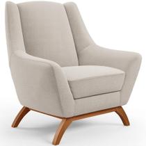 Poltrona Decorativa Fixa Base De Madeira Castanho Juliet D02 Bouclê Creme B-54 - Lyam Decor