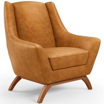 Poltrona Decorativa Fixa Base De Madeira Castanho Juliet D02 material sintético Whisky B-90 - Lyam Decor