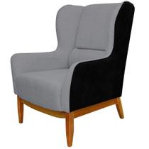 Poltrona Decorativa Fixa Base de Madeira Milena D02 Linho Cinza C-416 Material Sintético Preto - Lyam Decor Poltrona Decorativa Fixa Base de Madeira Milena D02 Linho Cinza C-416 Material Sintético Preto - Lyam Decor