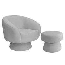 Poltrona Decorativa Fixa com Puff Liz Bouclé Cinza Claro - Nexta Casa