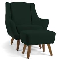 Poltrona Decorativa Fixa com Puff Pés de Madeira Juliet D02 Linho Verde C-117 - Lyam Decor Poltrona Decorativa Fixa com Puff Pés de Madeira Juliet D02 Linho Verde C-117 - Lyam Decor