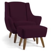 Poltrona Decorativa Fixa com Puff Pés de Madeira Juliet D02 Veludo Roxo Grape C-292 - Lyam Decor Poltrona Decorativa Fixa com Puff Pés de Madeira Juliet D02 Veludo Roxo Grape C-292 - Lyam Decor