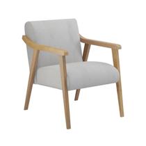 Poltrona Decorativa Flavia tecido linho cinza madeira maciça cor Natural