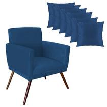 Poltrona Decorativa Gênesis com 6 Almofadas para Sala e Quarto Suede Azul Royal - WeD Decor
