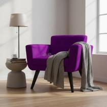 Poltrona Decorativa Geovana Suede Roxo Pés Madeira Mz Decor Poltrona Decorativa Geovana Suede Roxo Pés Madeira Mz Decor