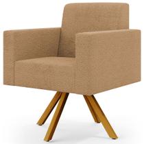 Poltrona Decorativa Giratória Base de Madeira Helô L02 Bouclê Mostarda - Lyam Decor Poltrona Decorativa Giratória Base de Madeira Helô L02 Bouclê Mostarda - Lyam Decor