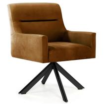 Poltrona Decorativa Giratória Base Eiffel Preto Angel B-262 Veludo Laranja - Domi