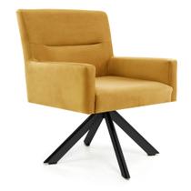 Poltrona Decorativa Giratória Base Eiffel Preto Angel B-279 Veludo Amarelo Domi