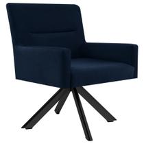 Poltrona Decorativa Giratória Base Eiffel Preto Angel B-304 Veludo Azul - Domi