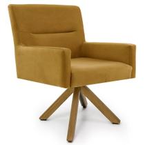 Poltrona Decorativa Giratória Base Giromad Madeira Angel B-260 Veludo Mostarda - Domi