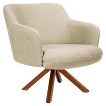 Poltrona Decorativa Giratória Base Giromad Madeira Jade C-129 Linho Bege Escuro - Domi