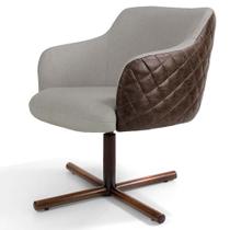 Poltrona Decorativa Giratória Base X Jade D02 Linho Bege C-107 Tressê Material Sintético Marrom - Lyam Decor