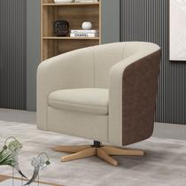 Poltrona Decorativa Giratória com Base em Madeira Pádua