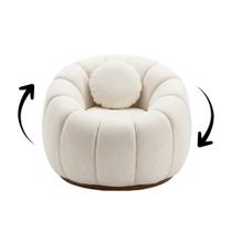 Poltrona Decorativa Giratória Concha C/Almofada Boucle Bege Abobora - Montanaris Decor Poltrona Decorativa Giratória Concha C/Almofada Boucle Bege Abobora - Montanaris Decor