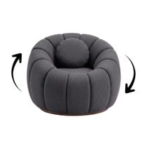 Poltrona Decorativa Giratória Concha C/Almofada Boucle Cinza Escuro Abobora - Montanaris Decor Poltrona Decorativa Giratória Concha C/Almofada Boucle Cinza Escuro Abobora - Montanaris Decor